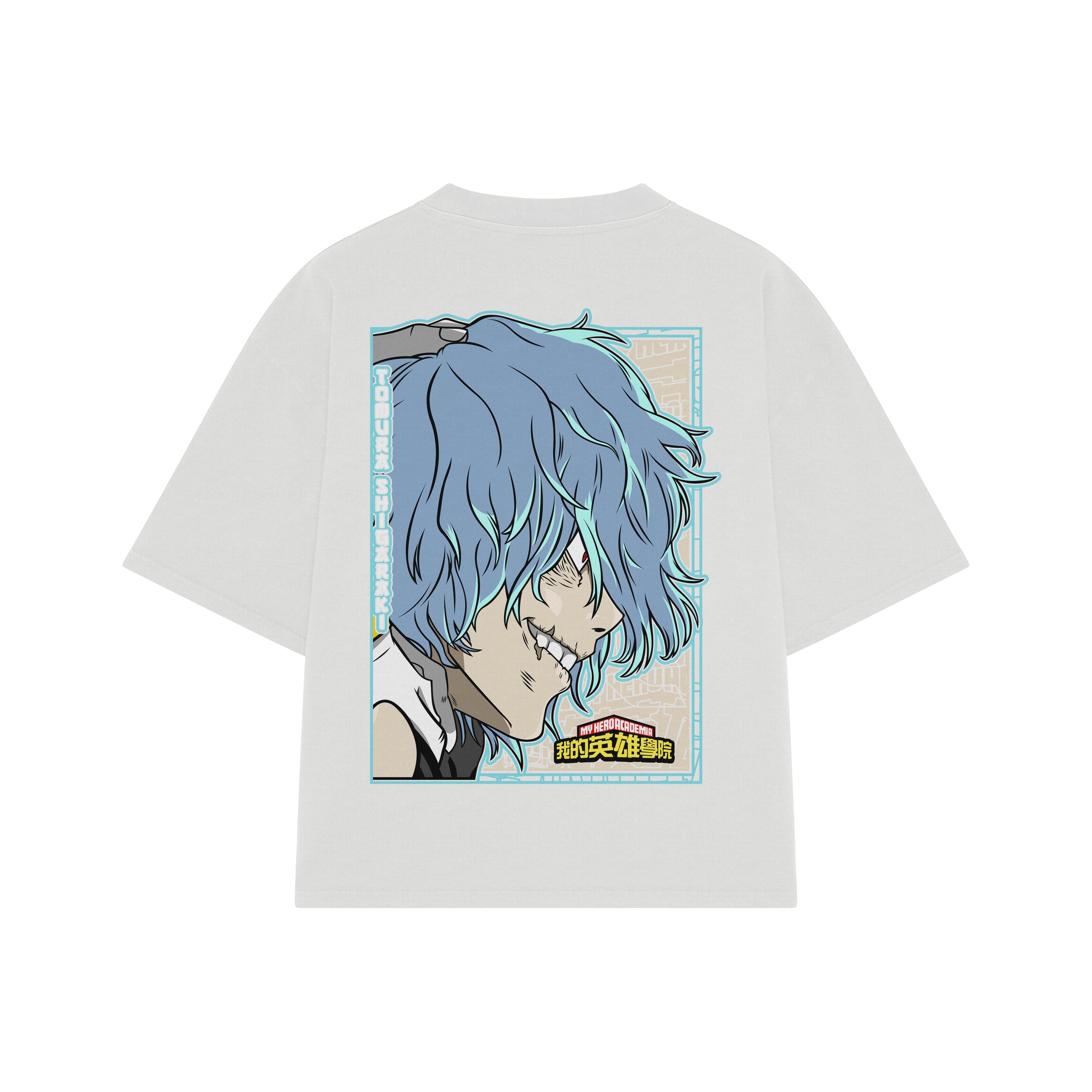 Playera streetwear premium de anime y gaming ExtraLife MX, corte boxy oversized drop shoulder heavyweight en color Deep Black y Off-White, moda urbana mexicana de culto.
