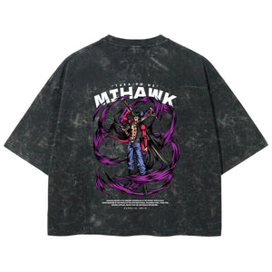 Playera streetwear premium de anime y gaming ExtraLife MX, corte boxy deluxe mineral wash heavyweight en color Acid Wash, moda urbana mexicana de culto.