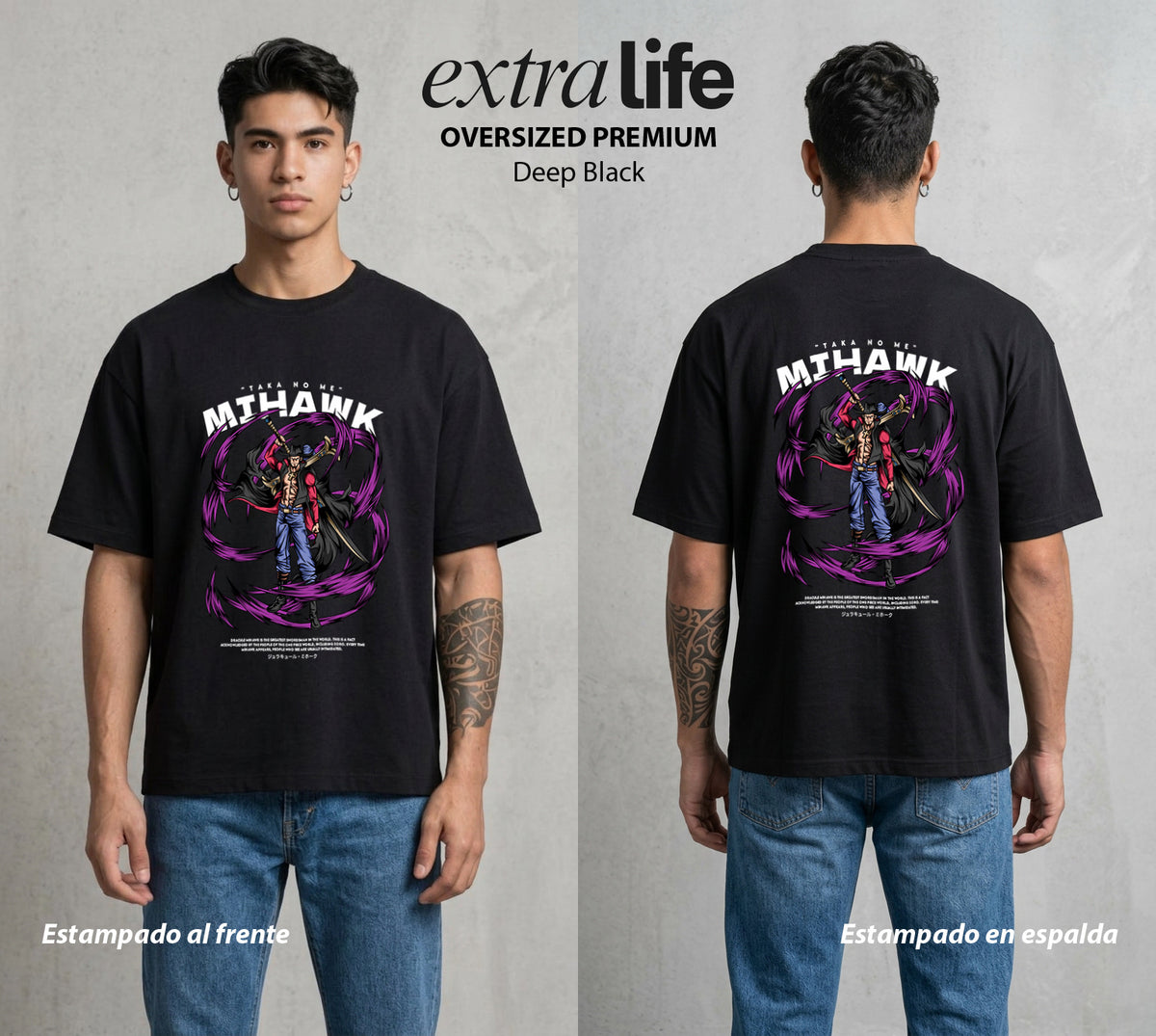 Mar de los Piratas | La Espada del Mundo #02599 - Playera Oversized Premium | Deep Black - Foto en modelo