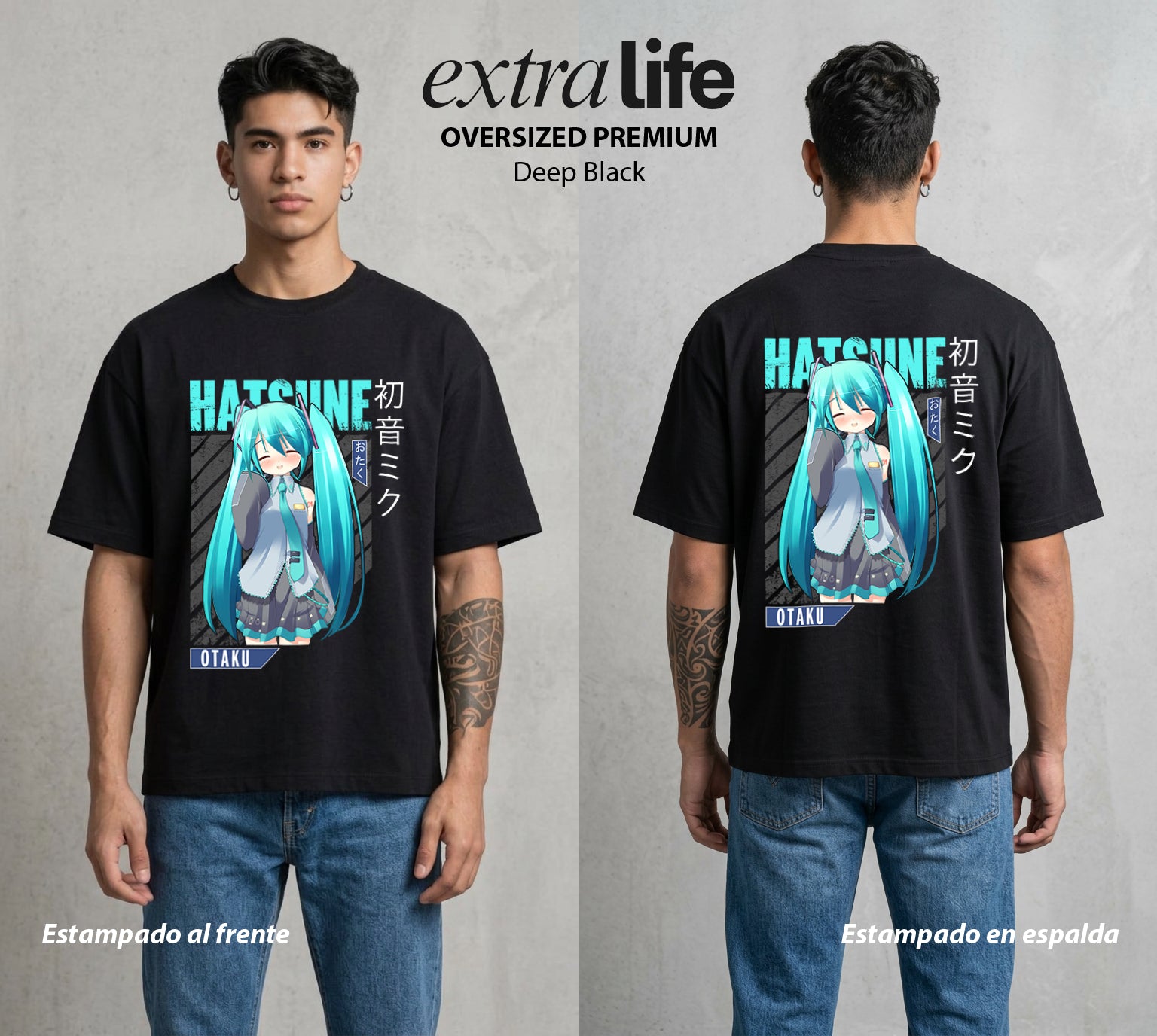 La Voz Vocaloid | El Vocaloid del Bien #02605 - Playera Oversized Premium | Deep Black - Foto en modelo