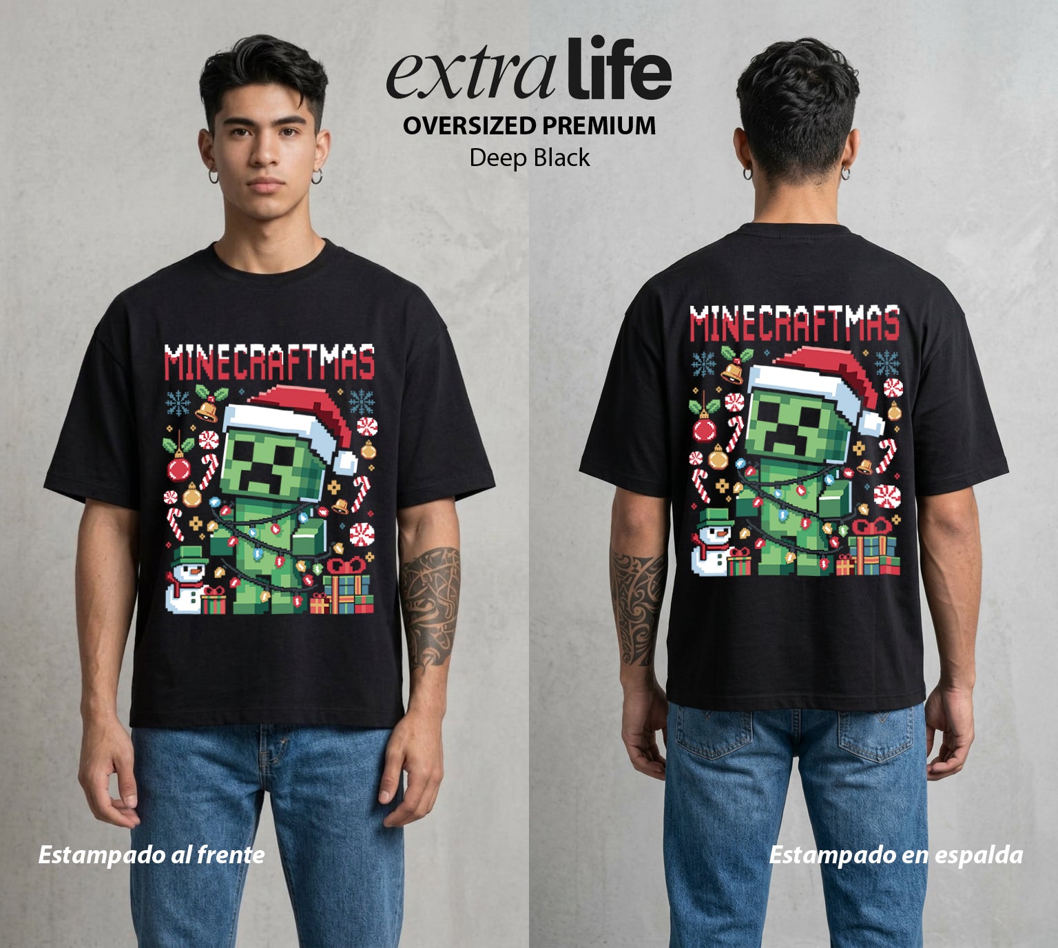 El Mundo de Cubos | Navidad en el Cubo #02607 - Playera Oversized Premium | Deep Black - Foto en modelo