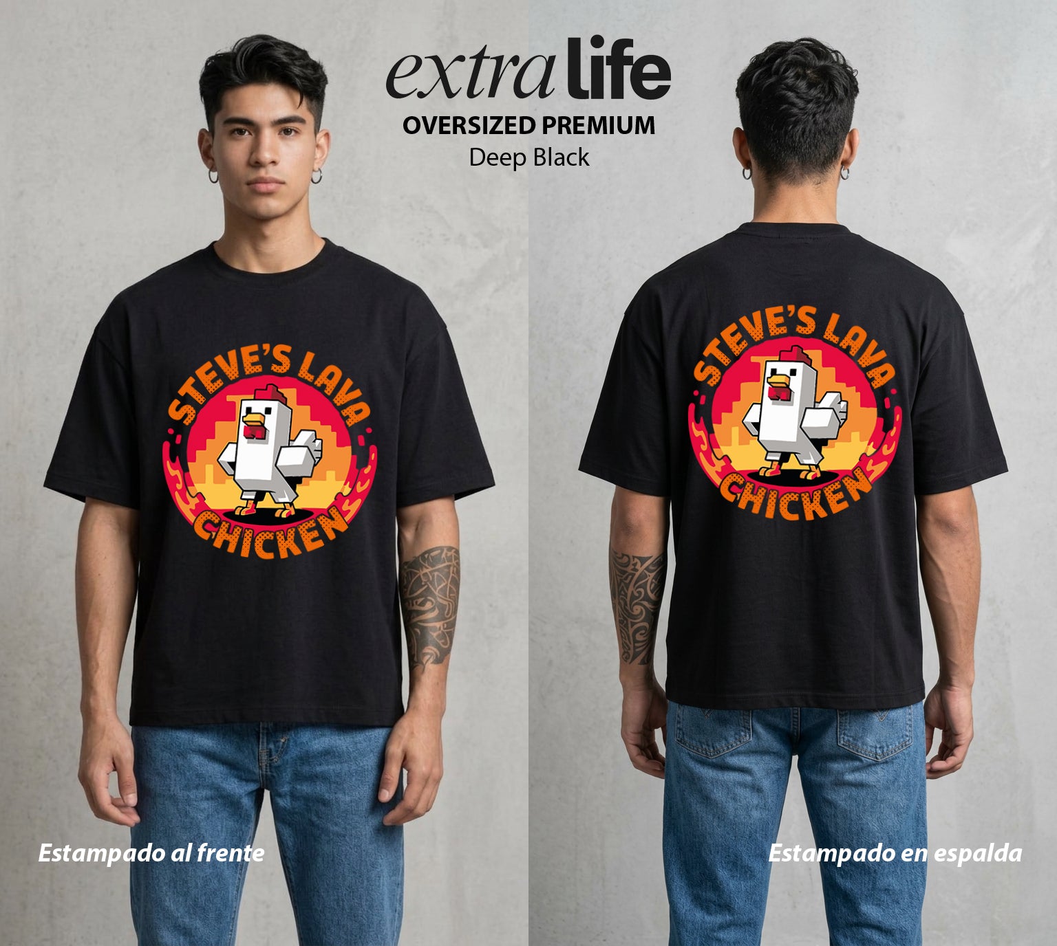 El Mundo de Cubos | El Pollo de Lava #02609 - Playera Oversized Premium | Deep Black - Foto en modelo