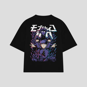 Playera streetwear premium de anime y gaming ExtraLife MX, corte boxy oversized drop shoulder heavyweight en color Deep Black y Off-White, moda urbana mexicana de culto.
