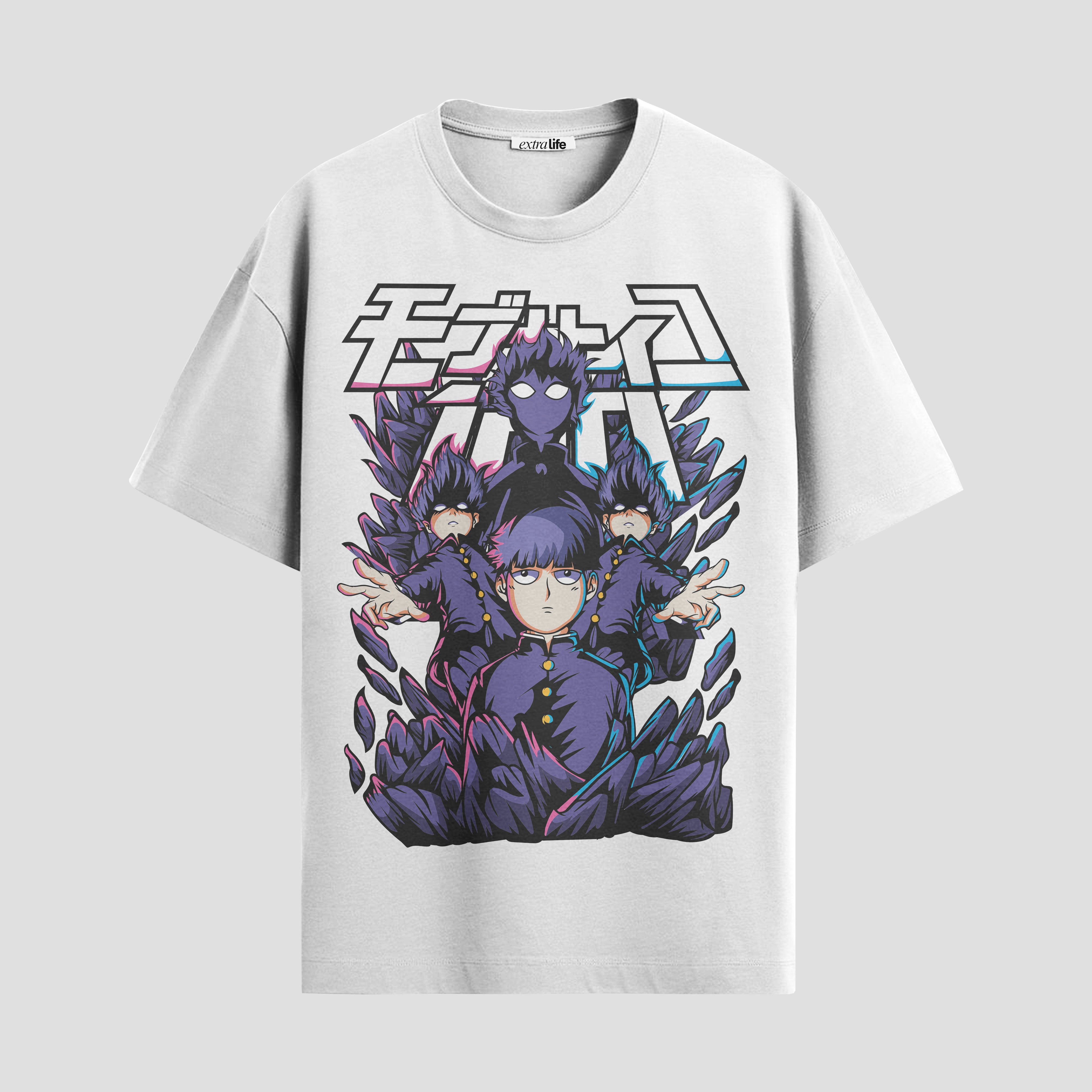 Playera urbana de anime y gaming ExtraLife MX, corte Standard Fit unisex ligero y transpirable en color Deep Black y Pure White, ropa de uso diario para gym y casual.