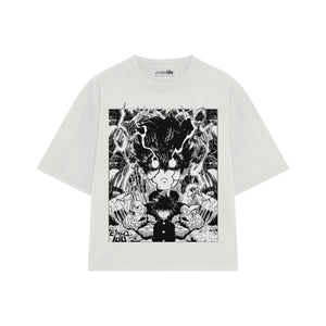 Playera streetwear premium de anime y gaming ExtraLife MX, corte boxy oversized drop shoulder heavyweight en color Deep Black y Off-White, moda urbana mexicana de culto.