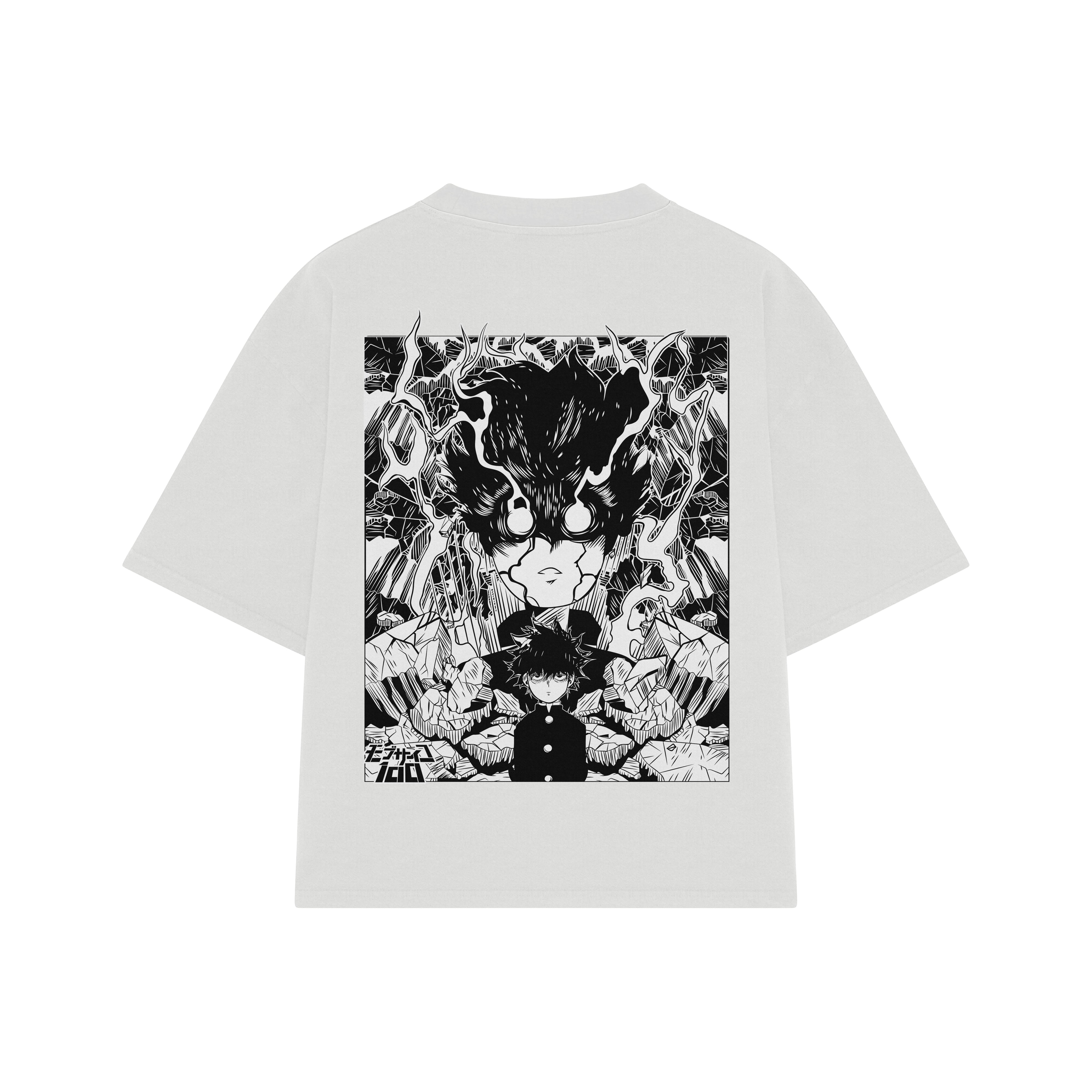 Playera streetwear premium de anime y gaming ExtraLife MX, corte boxy oversized drop shoulder heavyweight en color Deep Black y Off-White, moda urbana mexicana de culto.