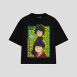Playera streetwear premium de anime y gaming ExtraLife MX, corte boxy oversized drop shoulder heavyweight en color Deep Black y Off-White, moda urbana mexicana de culto.