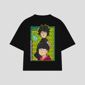Playera streetwear premium de anime y gaming ExtraLife MX, corte boxy oversized drop shoulder heavyweight en color Deep Black y Off-White, moda urbana mexicana de culto.