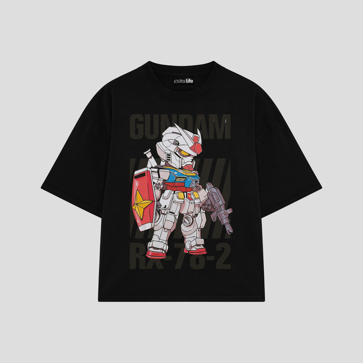 Playera streetwear premium de anime y gaming ExtraLife MX, corte oversized drop shoulder ligero y fresco en color Deep Black y Off-White, moda urbana mexicana de culto.