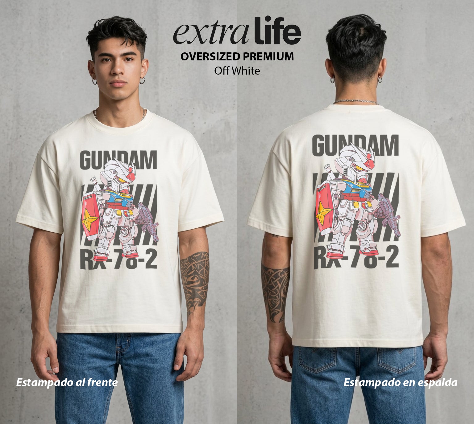 Pilotos de Acero | El RX del Universo #02621 - Playera Oversized Premium | Off White - Foto en modelo