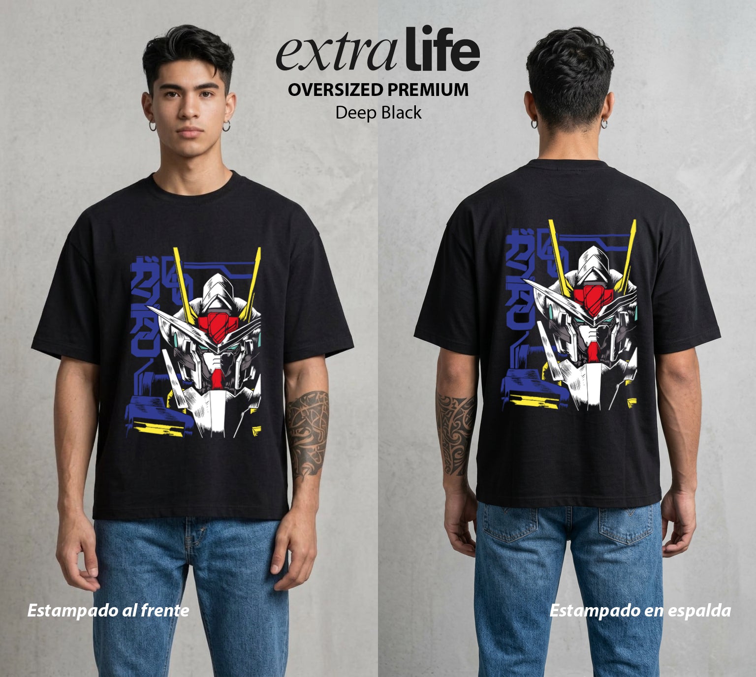 Pilotos de Acero | El Primer Gundam #02622 - Playera Oversized Premium | Deep Black - Foto en modelo