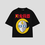 Playera streetwear premium de anime y gaming ExtraLife MX, corte boxy oversized drop shoulder heavyweight en color Deep Black y Off-White, moda urbana mexicana de culto.