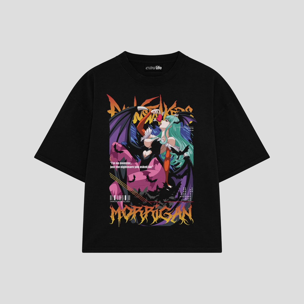 Playera streetwear premium de anime y gaming ExtraLife MX, corte oversized drop shoulder ligero y fresco en color Deep Black y Off-White, moda urbana mexicana de culto.