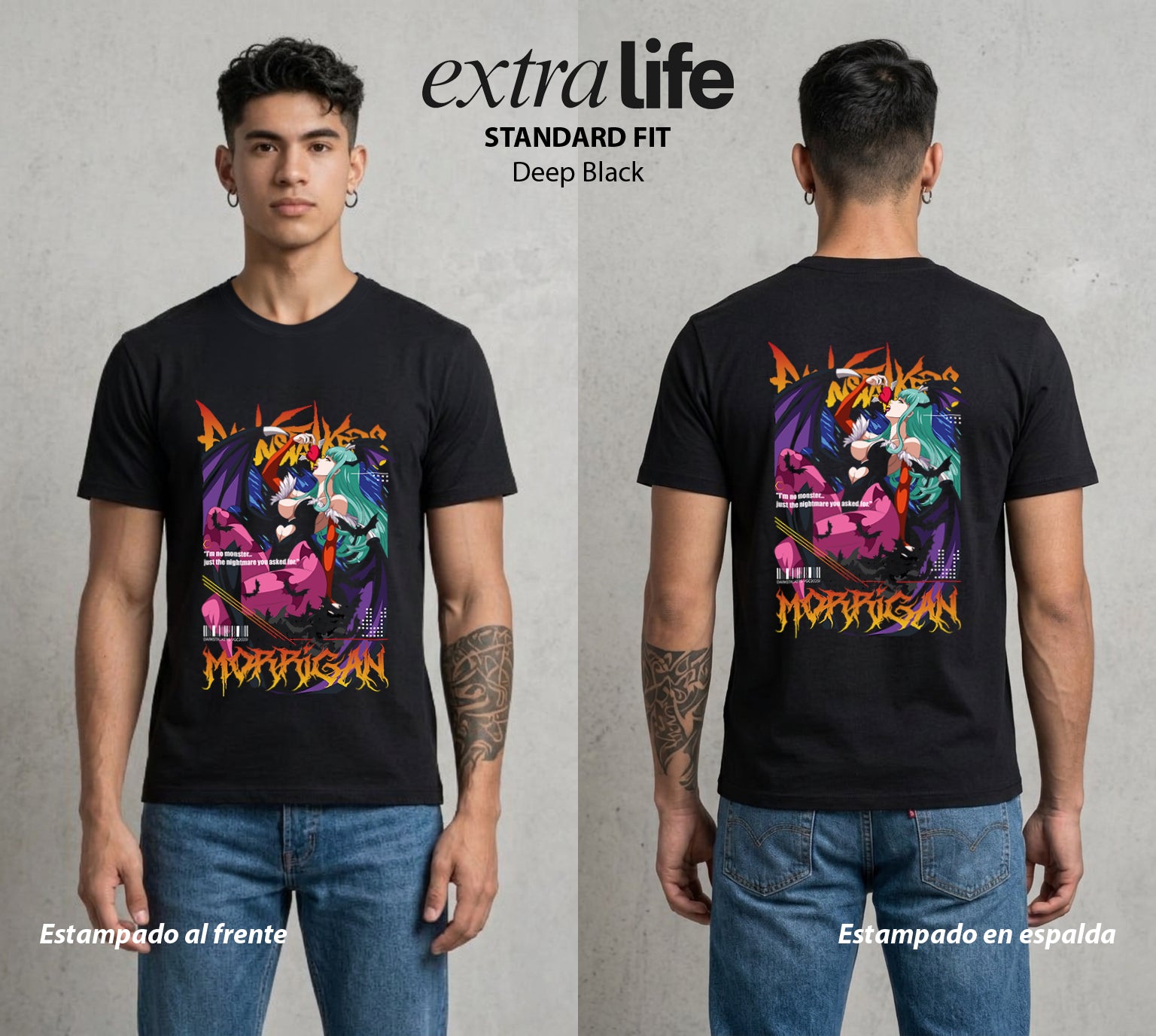 La Noche de los Acechadores | Las Alas del Abismo #02630 - Playera Standard Fit | Deep Black - Foto en modelo