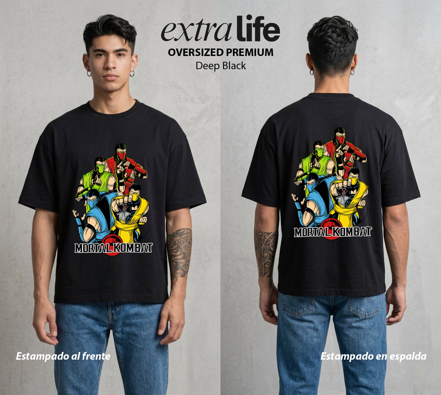 El Torneo Mortal | Los Kombatientes #02631 - Playera Oversized Premium | Deep Black - Foto en modelo