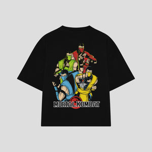 Playera streetwear premium de anime y gaming ExtraLife MX, corte boxy oversized drop shoulder heavyweight en color Deep Black y Off-White, moda urbana mexicana de culto.