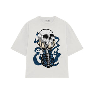 Playera streetwear premium de anime y gaming ExtraLife MX, corte oversized drop shoulder ligero y fresco en color Deep Black y Off-White, moda urbana mexicana de culto.