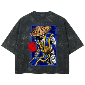 Playera streetwear premium de anime y gaming ExtraLife MX, corte boxy deluxe mineral wash heavyweight en color Acid Wash, moda urbana mexicana de culto.