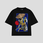 Playera streetwear premium de anime y gaming ExtraLife MX, corte oversized drop shoulder ligero y fresco en color Deep Black y Off-White, moda urbana mexicana de culto.