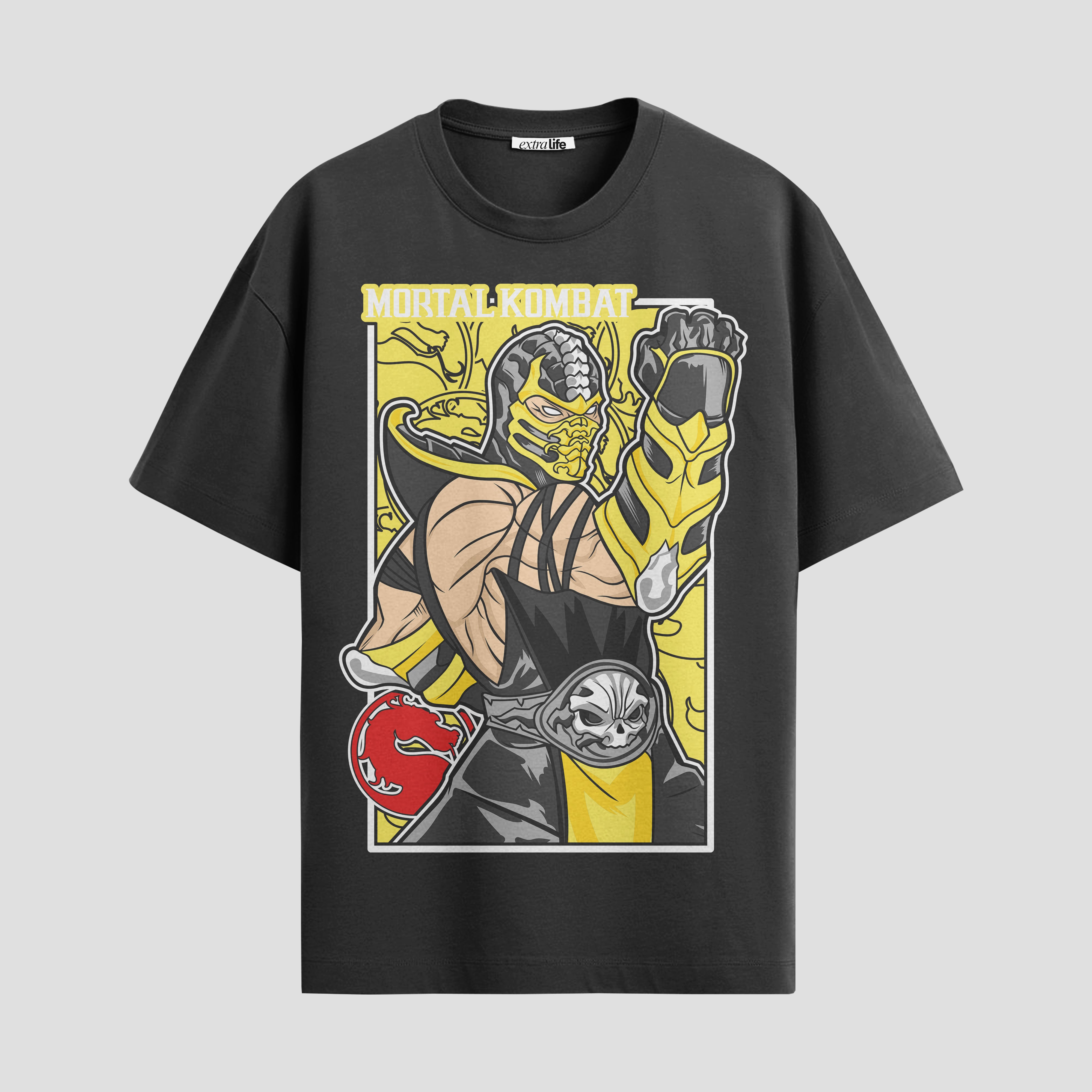 Playera urbana de anime y gaming ExtraLife MX, corte Standard Fit unisex ligero y transpirable en color Deep Black y Pure White, ropa de uso diario para gym y casual.