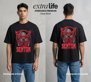 El Torneo Mortal | El Cyborg del Torneo #02636 - Playera Oversized Premium | Deep Black - Foto en modelo