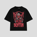 Playera streetwear premium de anime y gaming ExtraLife MX, corte boxy oversized drop shoulder heavyweight en color Deep Black y Off-White, moda urbana mexicana de culto.