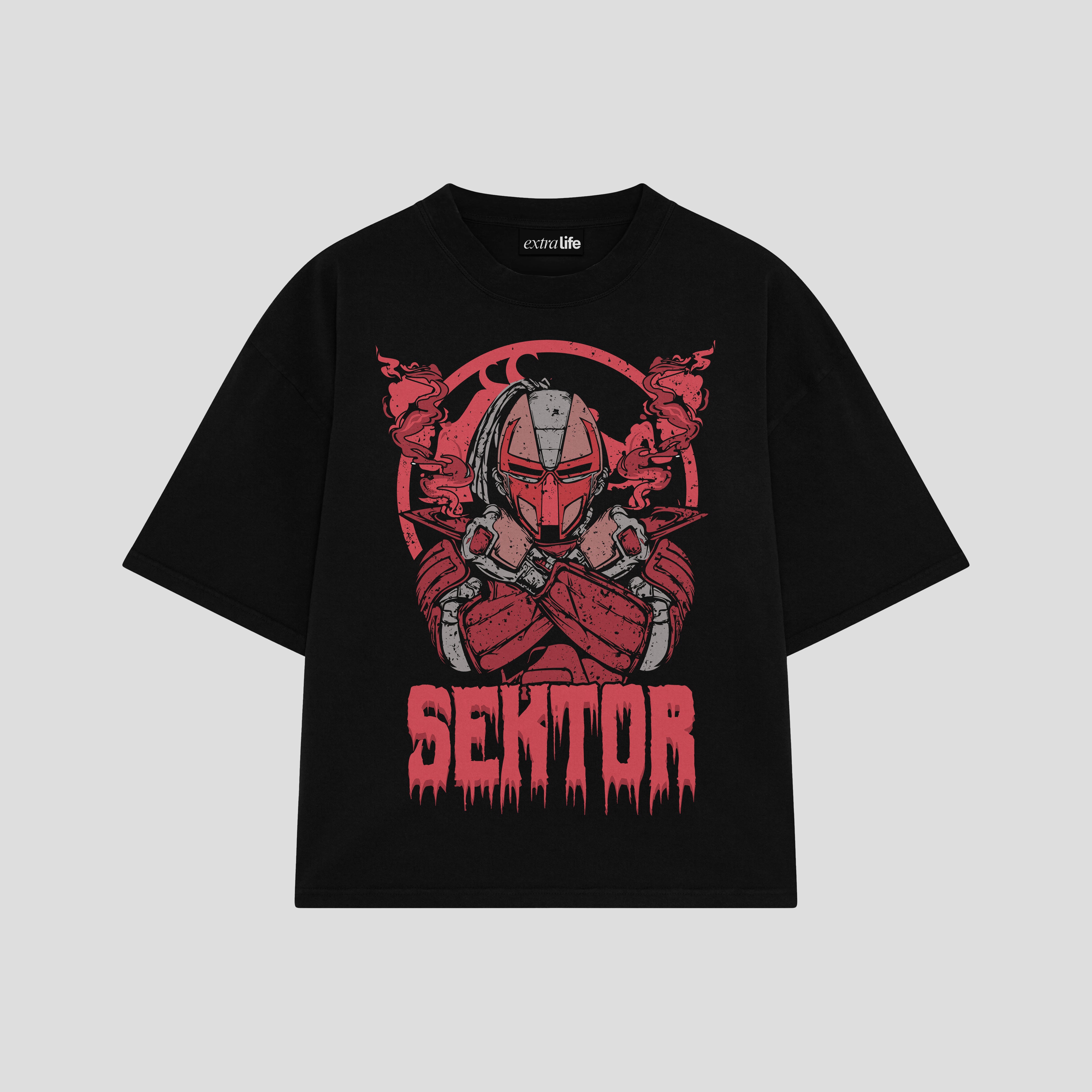 Playera streetwear premium de anime y gaming ExtraLife MX, corte boxy oversized drop shoulder heavyweight en color Deep Black y Off-White, moda urbana mexicana de culto.
