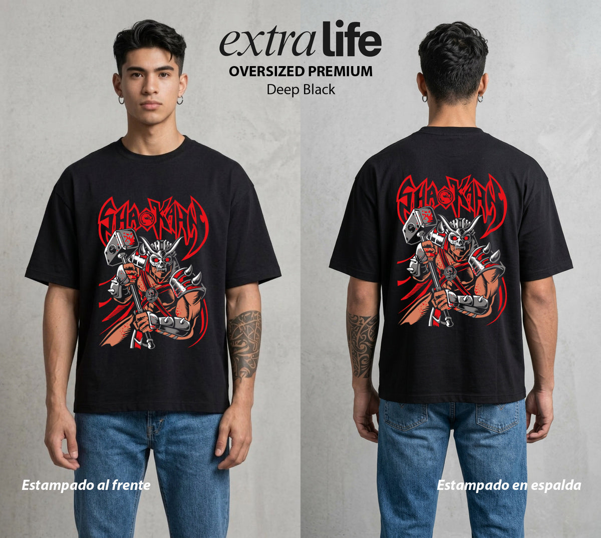 El Torneo Mortal | El Emperador del Torneo #02637 - Playera Oversized Premium | Deep Black - Foto en modelo