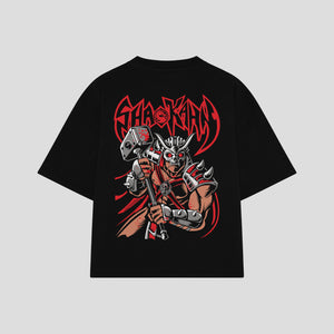 Playera streetwear premium de anime y gaming ExtraLife MX, corte boxy oversized drop shoulder heavyweight en color Deep Black y Off-White, moda urbana mexicana de culto.