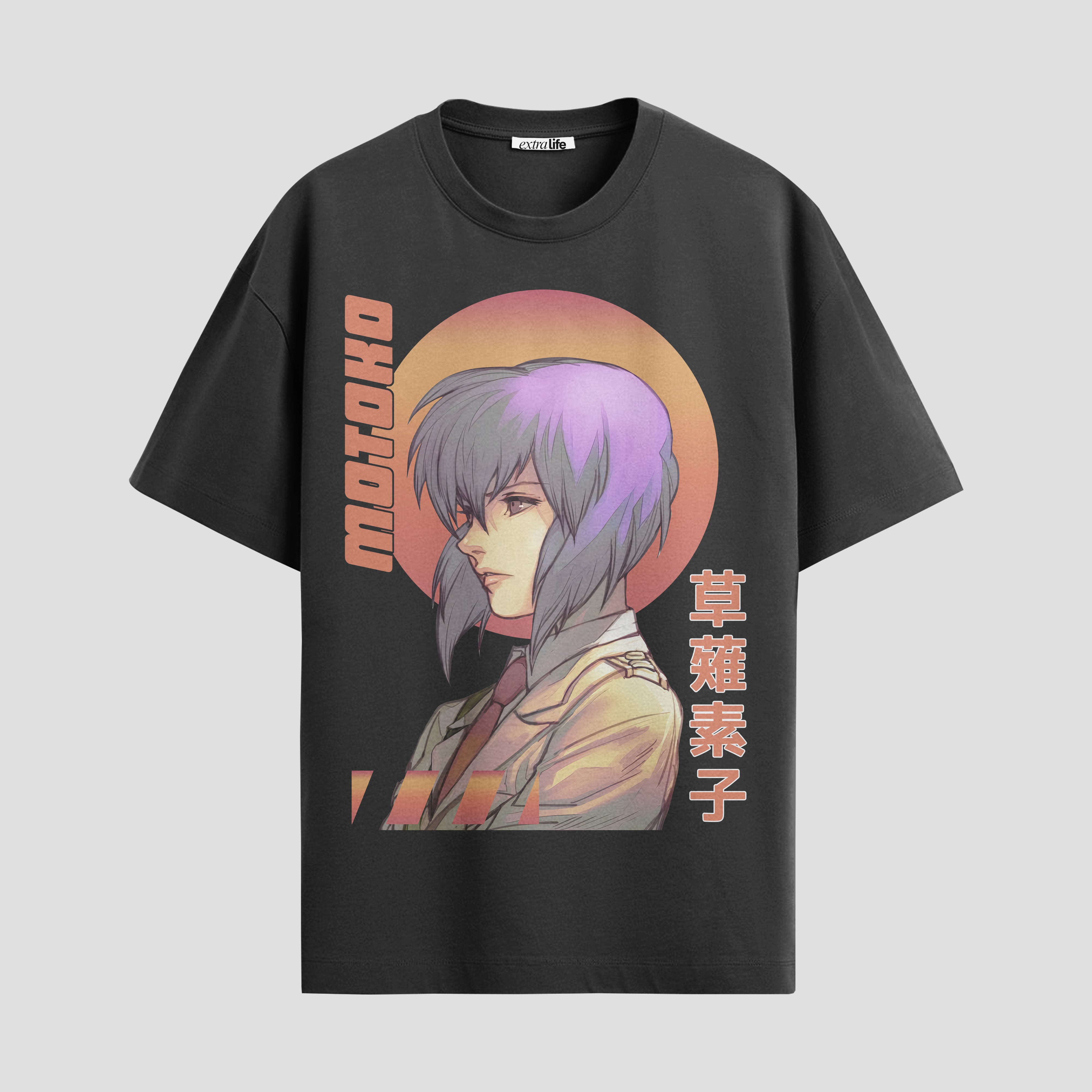 Playera urbana de anime y gaming ExtraLife MX, corte Standard Fit unisex ligero y transpirable en color Deep Black y Pure White, ropa de uso diario para gym y casual.