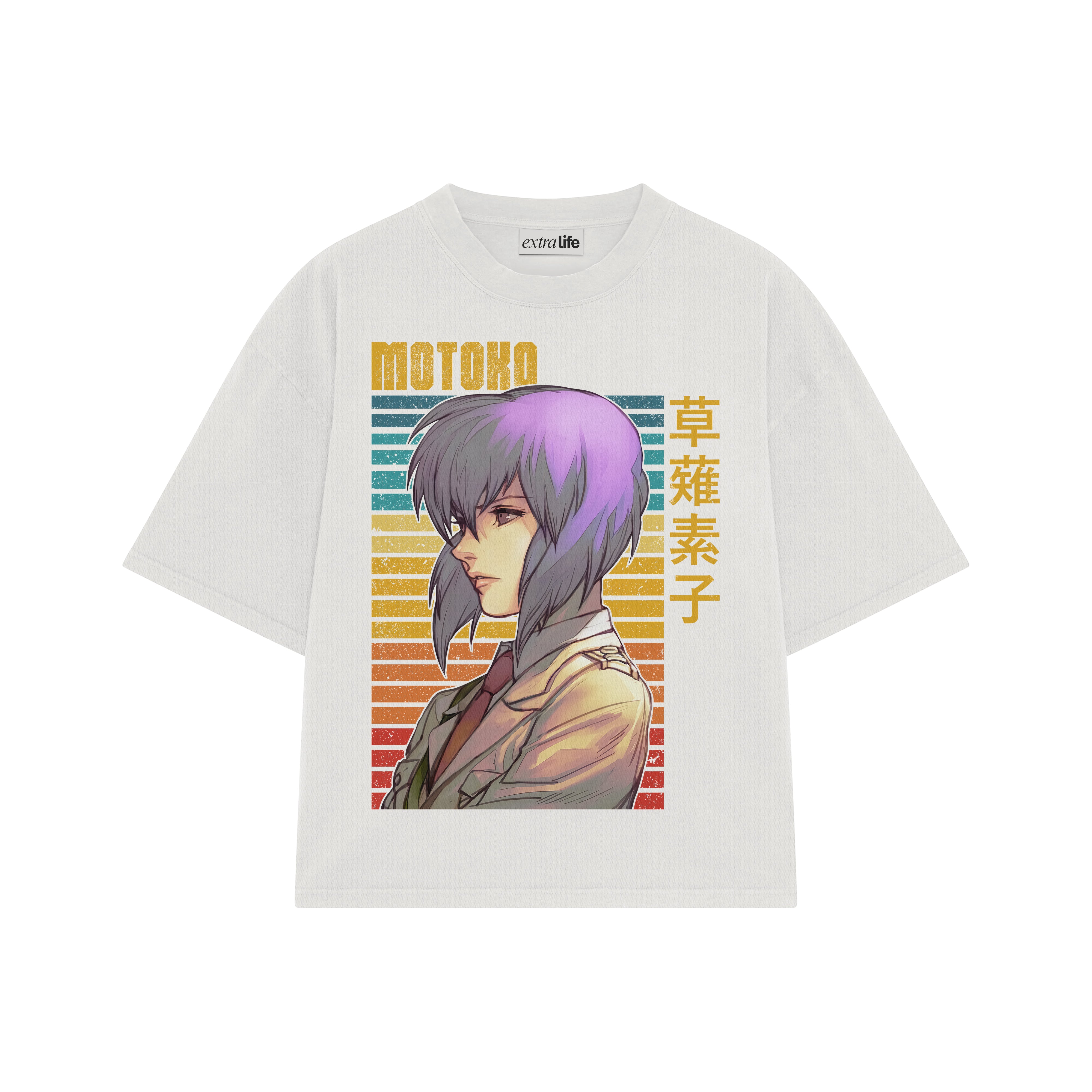 Playera streetwear premium de anime y gaming ExtraLife MX, corte boxy oversized drop shoulder heavyweight en color Deep Black y Off-White, moda urbana mexicana de culto.