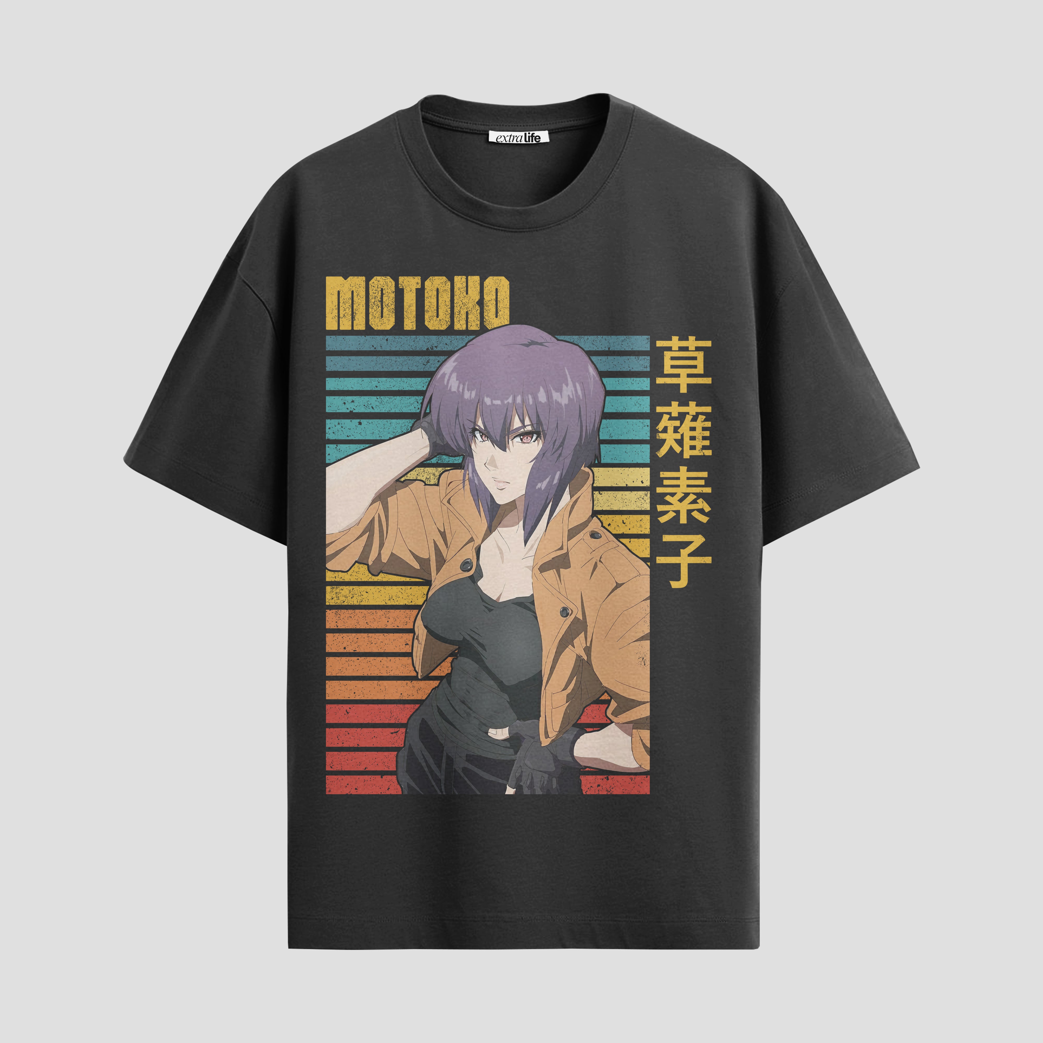 Playera urbana de anime y gaming ExtraLife MX, corte Standard Fit unisex ligero y transpirable en color Deep Black y Pure White, ropa de uso diario para gym y casual.