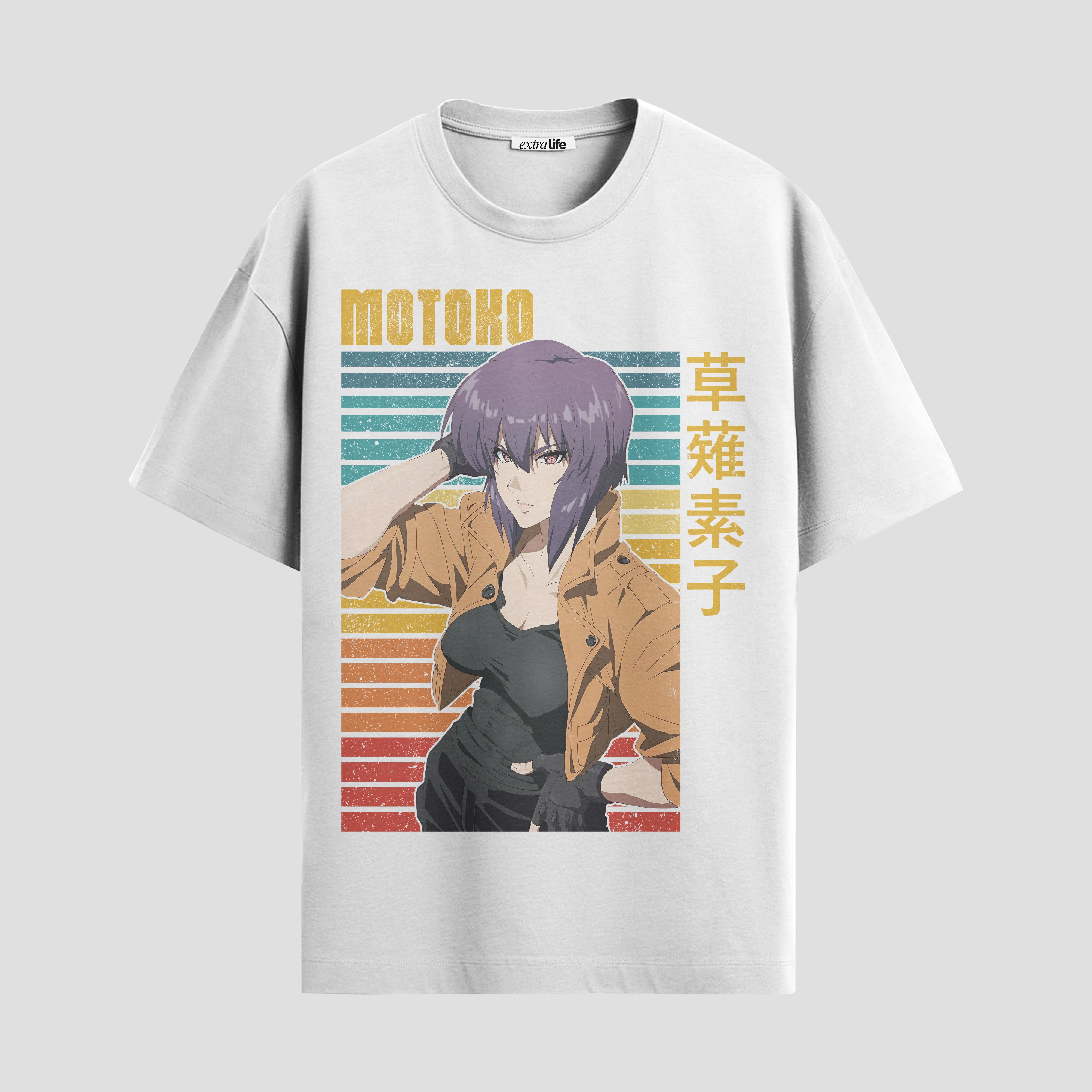 Playera urbana de anime y gaming ExtraLife MX, corte Standard Fit unisex ligero y transpirable en color Deep Black y Pure White, ropa de uso diario para gym y casual.