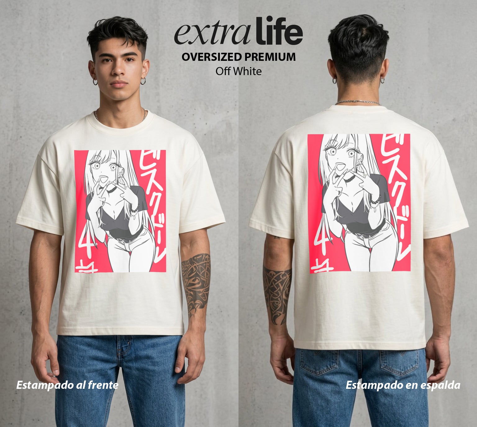 El Arte del Cosplay | El Arte del Disfraz #02660 - Playera Oversized Premium | Off White - Foto en modelo