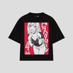 Playera streetwear premium de anime y gaming ExtraLife MX, corte boxy oversized drop shoulder heavyweight en color Deep Black y Off-White, moda urbana mexicana de culto.