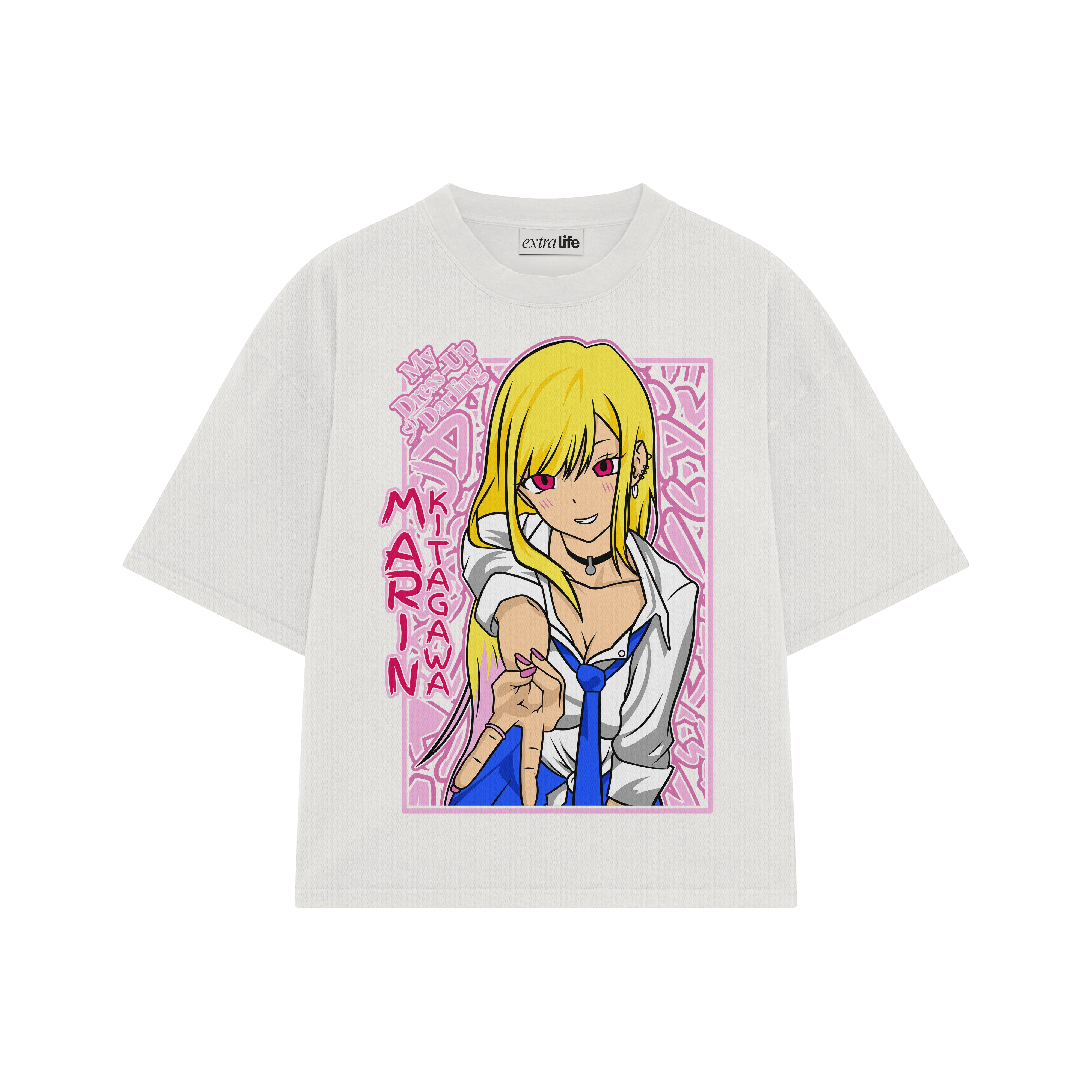 Playera streetwear premium de anime y gaming ExtraLife MX, corte boxy oversized drop shoulder heavyweight en color Deep Black y Off-White, moda urbana mexicana de culto.