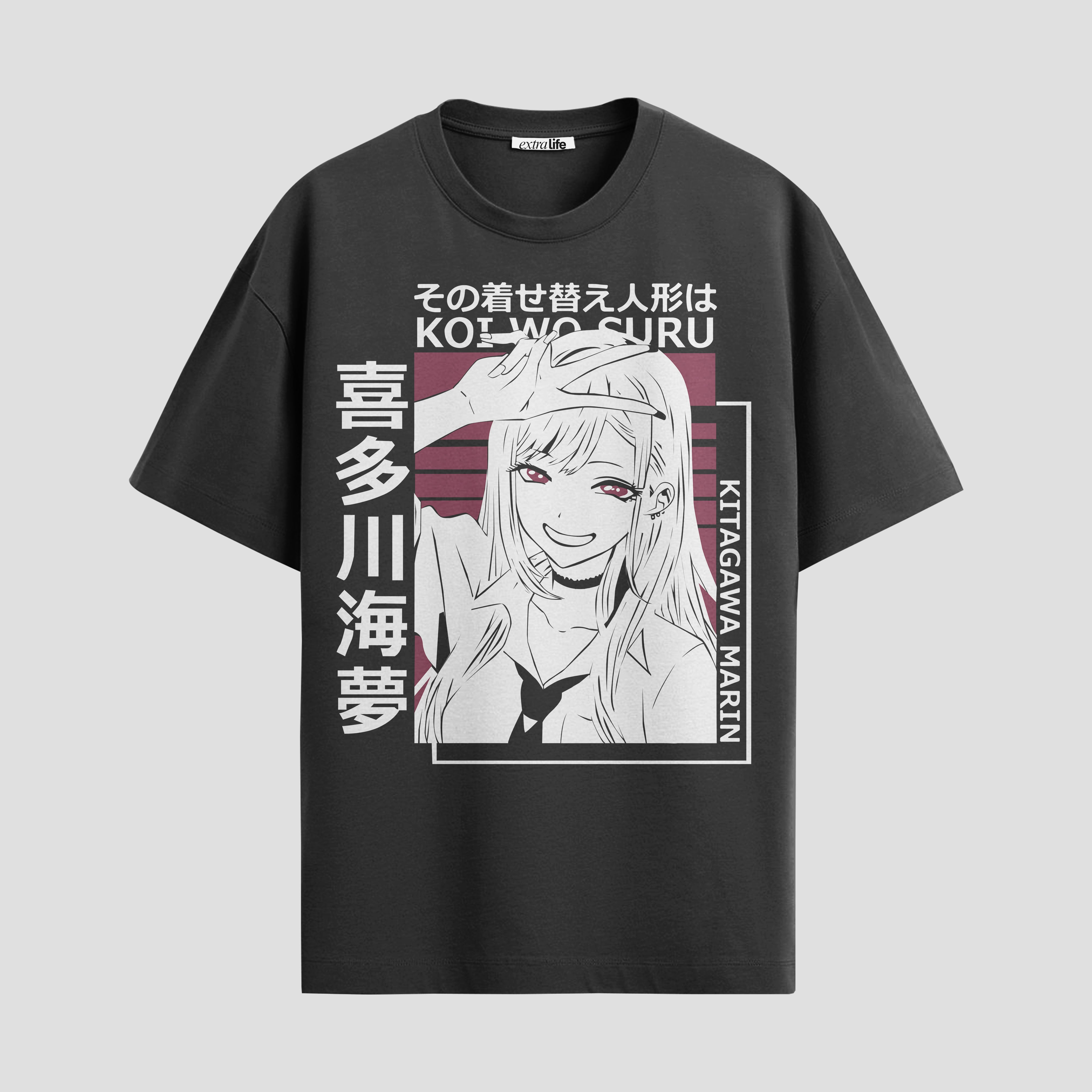Playera urbana de anime y gaming ExtraLife MX, corte Standard Fit unisex ligero y transpirable en color Deep Black y Pure White, ropa de uso diario para gym y casual.