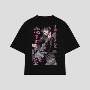 Playera streetwear premium de anime y gaming ExtraLife MX, corte boxy oversized drop shoulder heavyweight en color Deep Black y Off-White, moda urbana mexicana de culto.