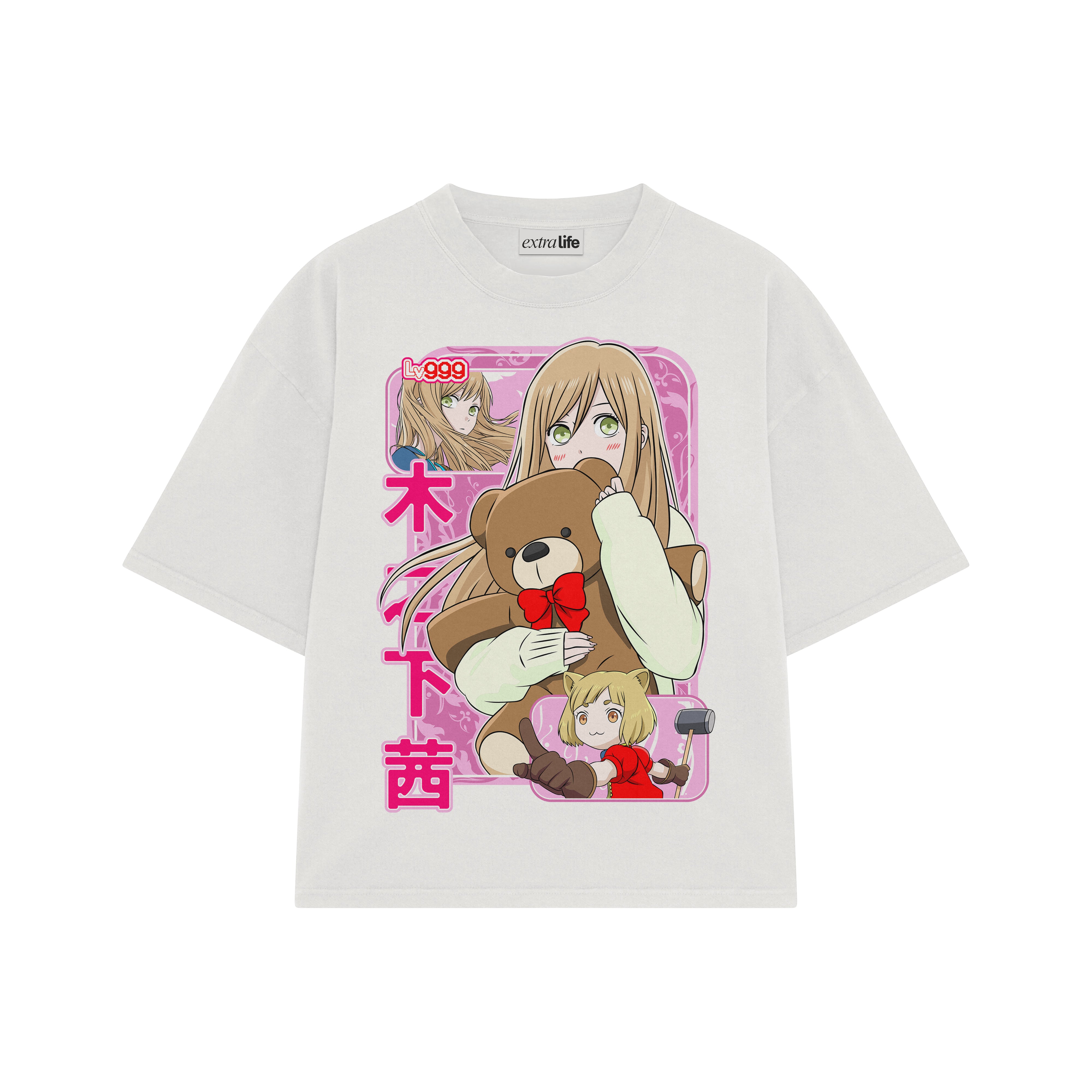 Playera streetwear premium de anime y gaming ExtraLife MX, corte boxy oversized drop shoulder heavyweight en color Deep Black y Off-White, moda urbana mexicana de culto.