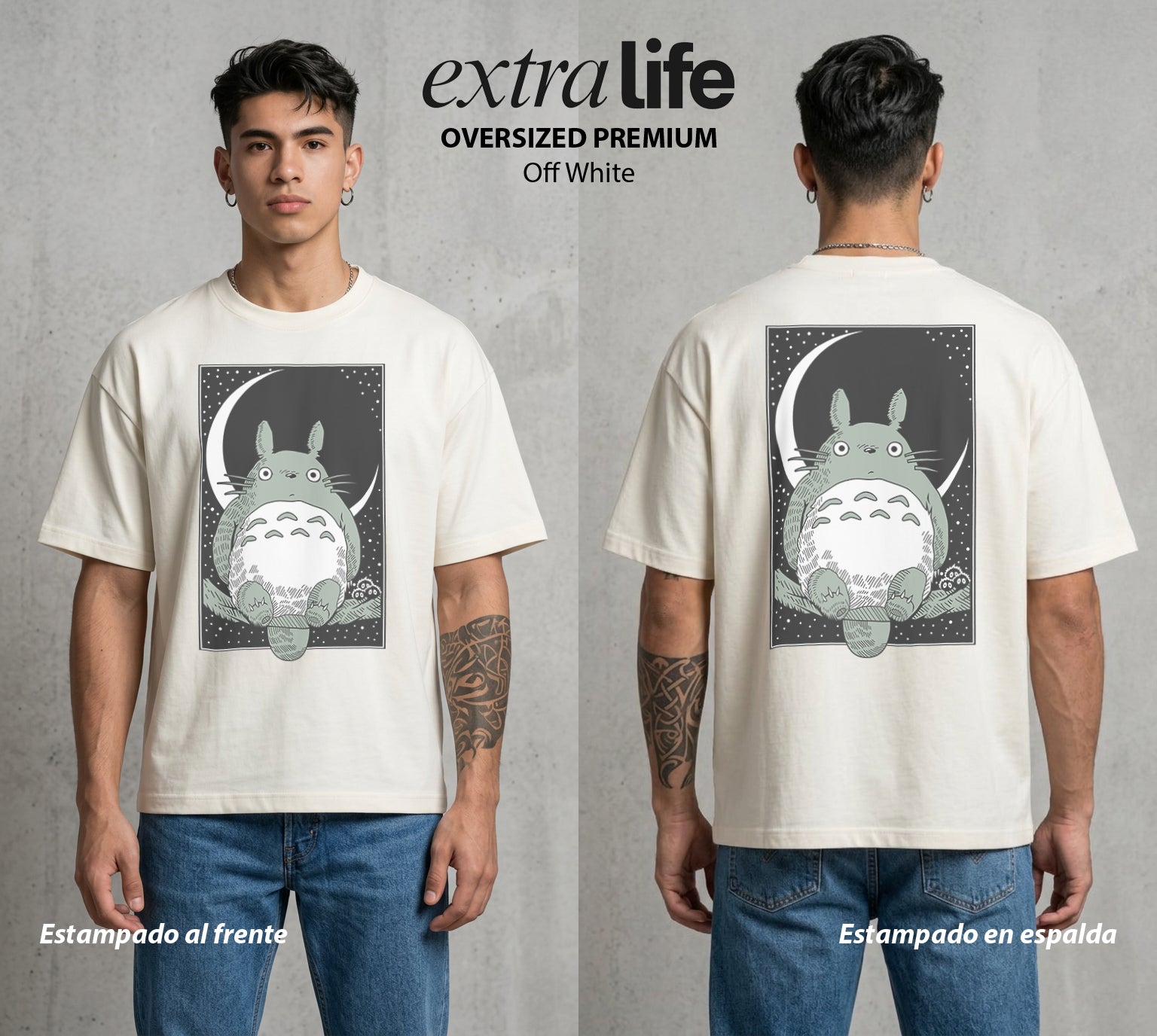 El Estudio del Viento | El Vecino del Bosque #02684 - Playera Oversized Premium | Off White - Foto en modelo