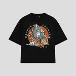 Playera streetwear premium de anime y gaming ExtraLife MX, corte boxy oversized drop shoulder heavyweight en color Deep Black y Off-White, moda urbana mexicana de culto.