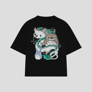 Playera streetwear premium de anime y gaming ExtraLife MX, corte boxy oversized drop shoulder heavyweight en color Deep Black y Off-White, moda urbana mexicana de culto.