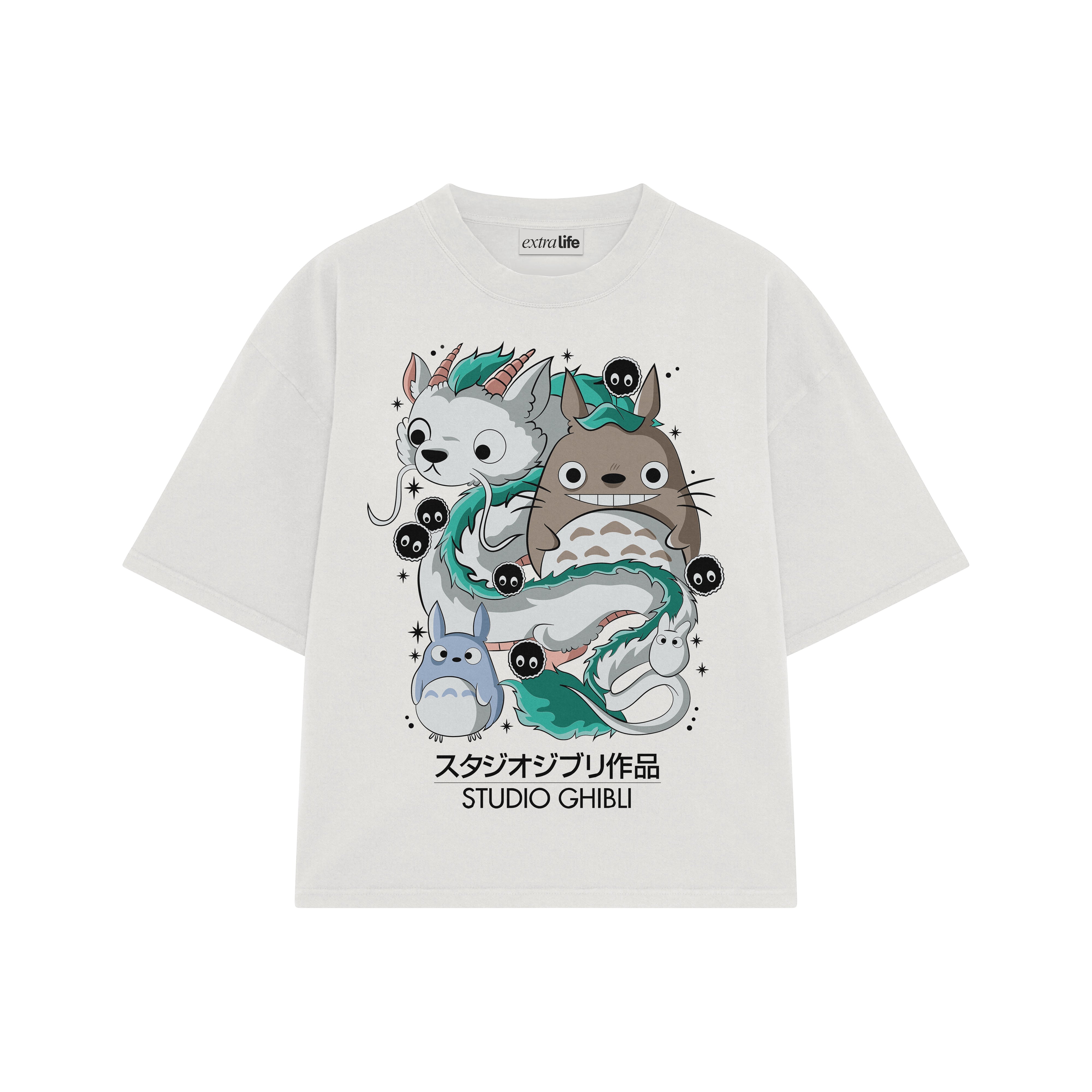 Playera streetwear premium de anime y gaming ExtraLife MX, corte boxy oversized drop shoulder heavyweight en color Deep Black y Off-White, moda urbana mexicana de culto.