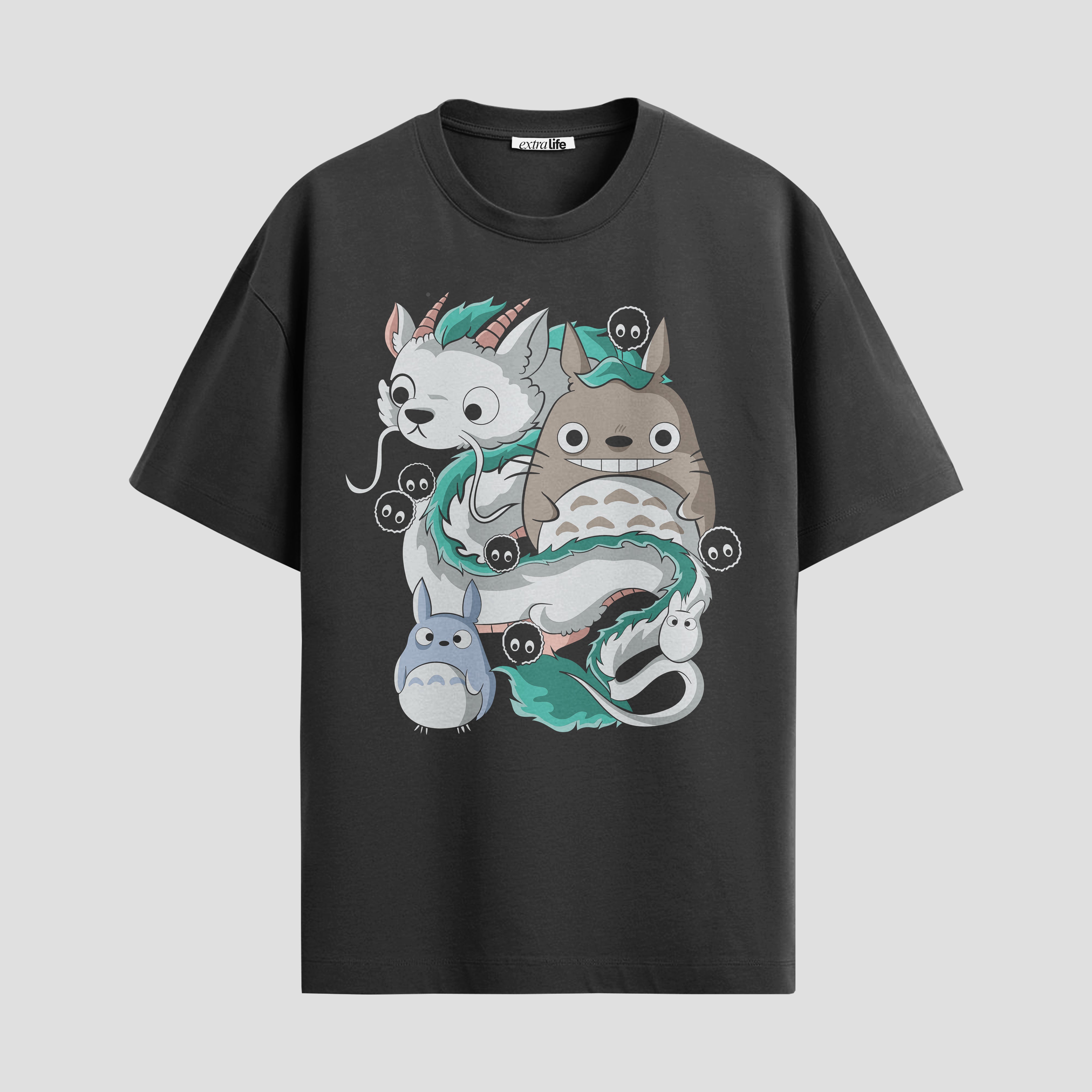 Playera urbana de anime y gaming ExtraLife MX, corte Standard Fit unisex ligero y transpirable en color Deep Black y Pure White, ropa de uso diario para gym y casual.