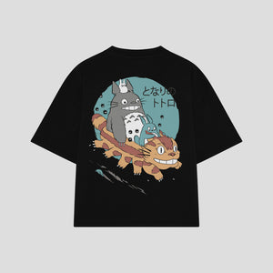 Playera streetwear premium de anime y gaming ExtraLife MX, corte boxy oversized drop shoulder heavyweight en color Deep Black y Off-White, moda urbana mexicana de culto.