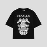 Playera streetwear premium de anime y gaming ExtraLife MX, corte boxy oversized drop shoulder heavyweight en color Deep Black y Off-White, moda urbana mexicana de culto.