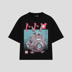 Playera streetwear premium de anime y gaming ExtraLife MX, corte boxy oversized drop shoulder heavyweight en color Deep Black y Off-White, moda urbana mexicana de culto.