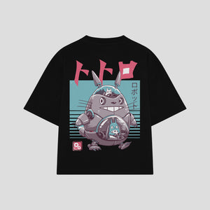 Playera streetwear premium de anime y gaming ExtraLife MX, corte boxy oversized drop shoulder heavyweight en color Deep Black y Off-White, moda urbana mexicana de culto.