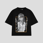 Playera streetwear premium de anime y gaming ExtraLife MX, corte boxy oversized drop shoulder heavyweight en color Deep Black y Off-White, moda urbana mexicana de culto.