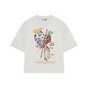 Playera streetwear premium de anime y gaming ExtraLife MX, corte boxy oversized drop shoulder heavyweight en color Deep Black y Off-White, moda urbana mexicana de culto.